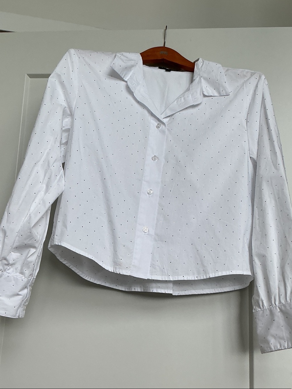 Velvet Heart White Button-Down Shirt with Micro Dot Print